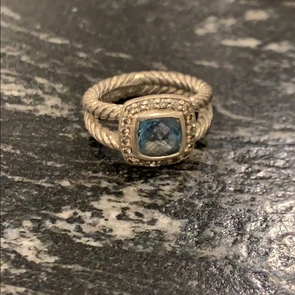 David Yurman Ring With Blue Topaz and Diamonds